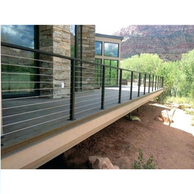 aluminum deck railing outdoor with wire cable black balustrade wooden handrail