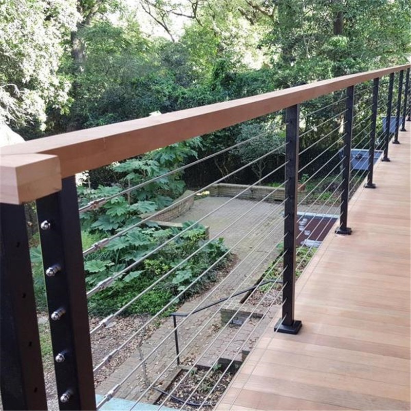 aluminum deck railing outdoor with wire cable black balustrade wooden handrail