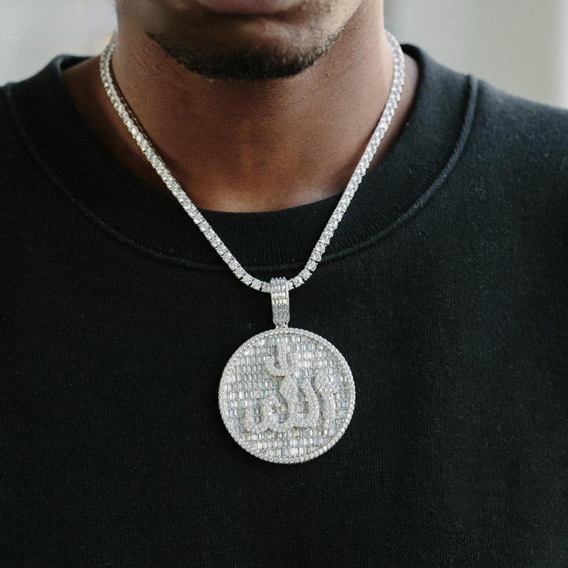 Iced Out Bling Full Paved Cubic Zirconia Muslim Allah Pendant Necklace for Men High Quality Hip Hop Jewelry