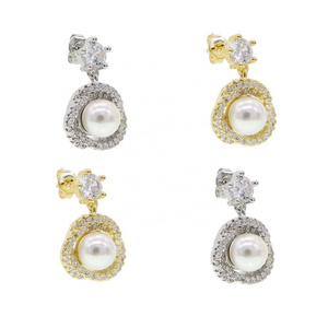 Promotion NEW arrived fresh sea pearl jewelry micro pave cz twist wrap round circle geometric sweet girl dangle earring