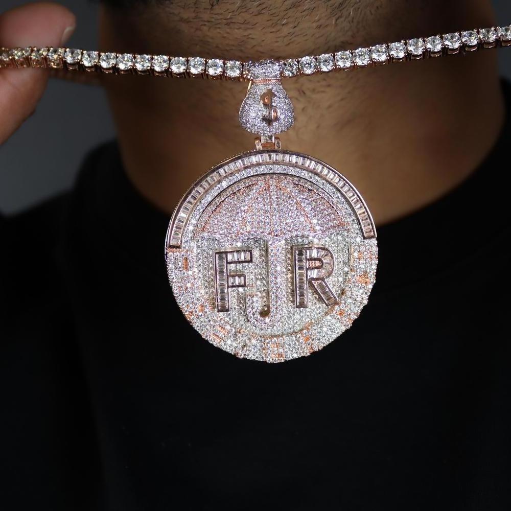 Two Tone Plated CZ Letter Forever Rich Pendant Necklace Iced Out Bling Cubic Zirconia Umbrella Money Charm Men Hip Hop Jewelry