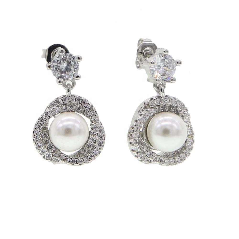 Promotion NEW arrived fresh sea pearl jewelry micro pave cz twist wrap round circle geometric sweet girl dangle earring