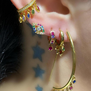 high quality gold plated micro pave cz rainbow colorful green blue red white drip CZ no piercing ear cuff earring 1 piece