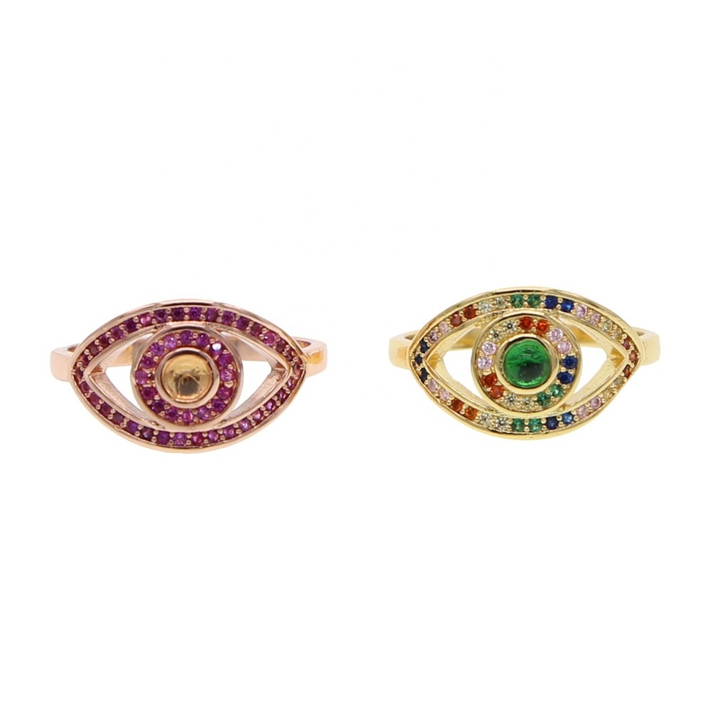 Promotion Gold rainbow cz rose gold red stone Turkish evil eye women rings 2021 Bohemia lucky evil eye finger ring