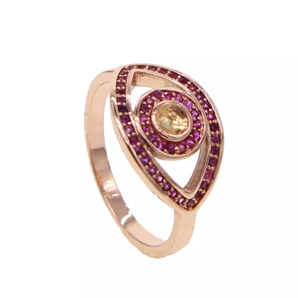 Promotion Gold rainbow cz rose gold red stone Turkish evil eye women rings 2021 Bohemia lucky evil eye finger ring