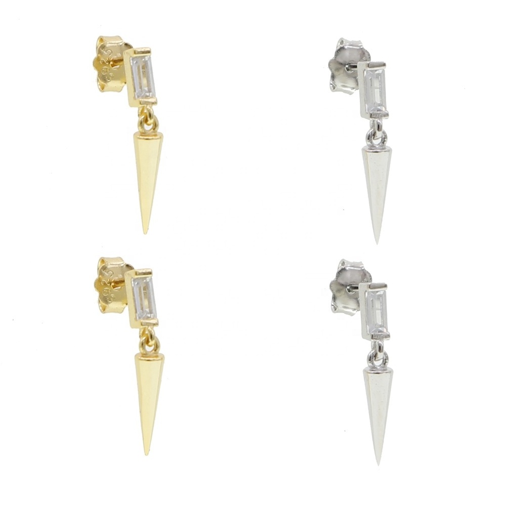 New cute 2*4MM mini baguette cz stud geometric spike rivet charm earring in real 100% 925 sterling silver stud earring for women