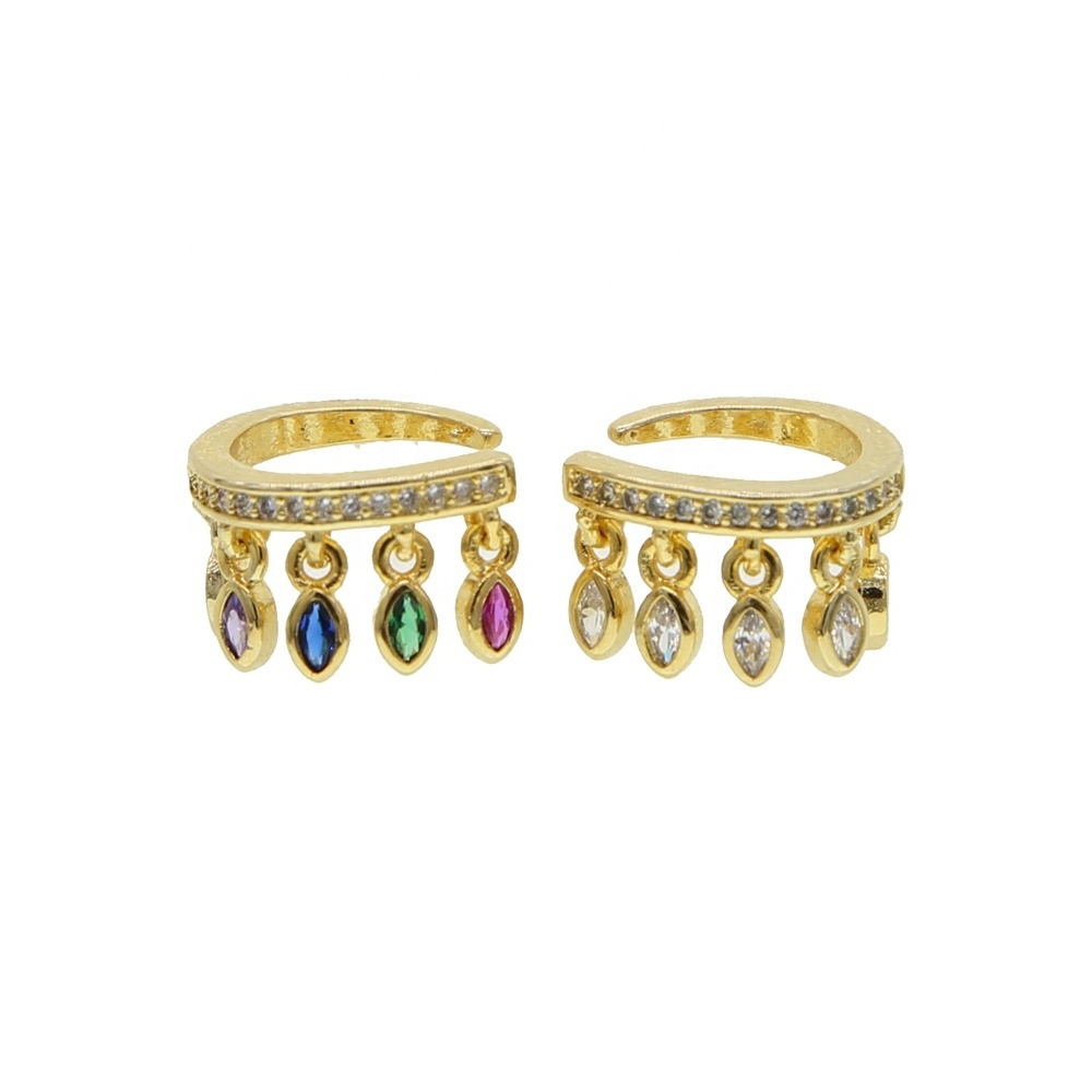 high quality gold plated micro pave cz rainbow colorful green blue red white drip CZ no piercing ear cuff earring 1 piece