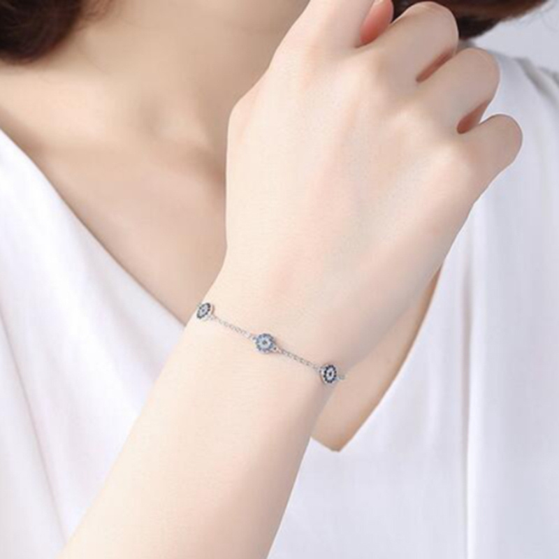 2023 Fashion 925 Sterling Silver Thin Chain Delicate Evil Eye Turkish Charm Bracelet for Women Lady Wedding Jewelry