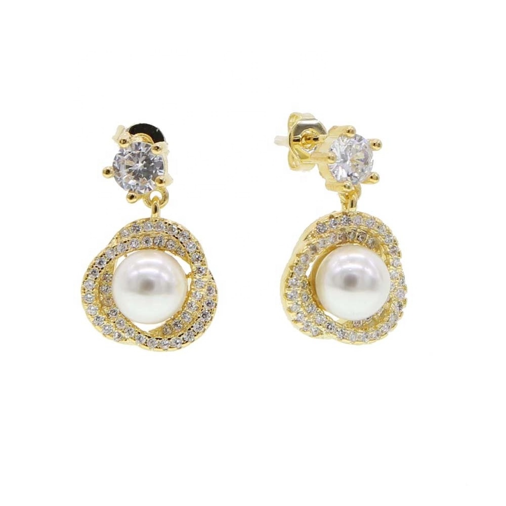 Promotion NEW arrived fresh sea pearl jewelry micro pave cz twist wrap round circle geometric sweet girl dangle earring