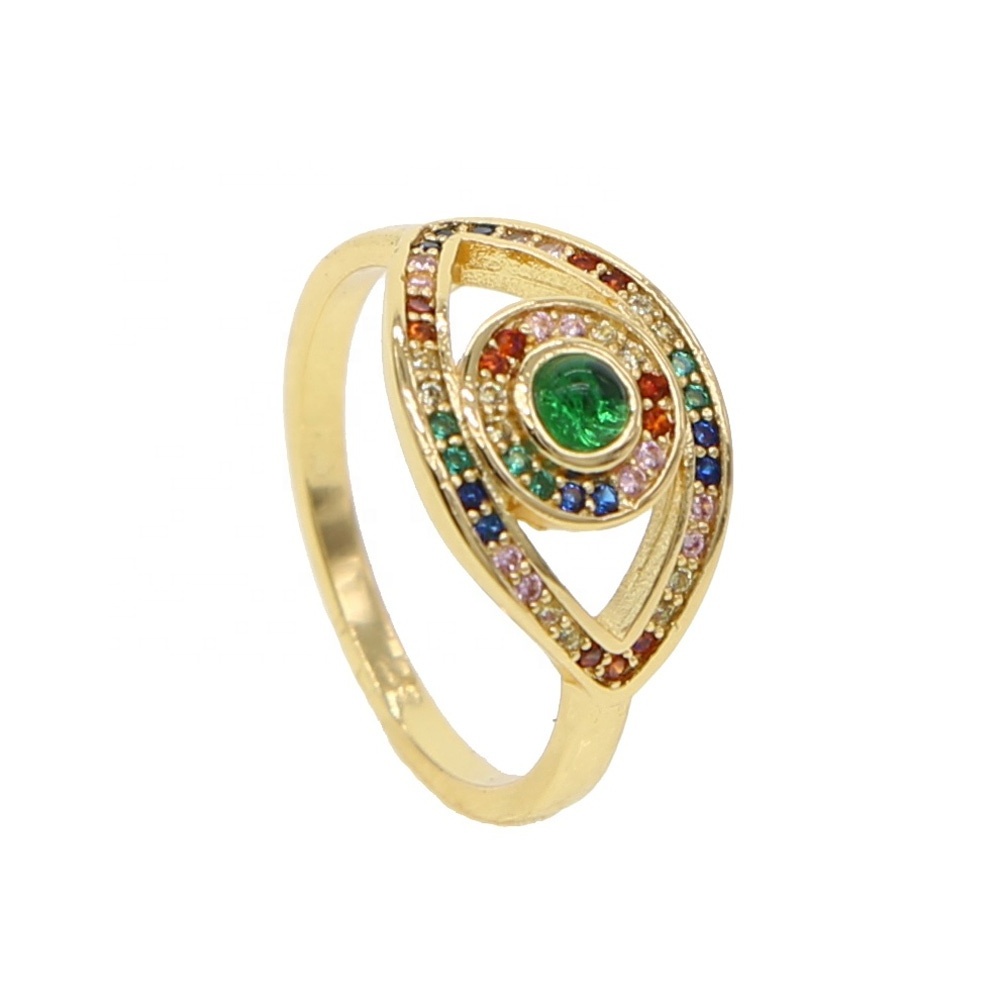 Promotion Gold rainbow cz rose gold red stone Turkish evil eye women rings 2021 Bohemia lucky evil eye finger ring