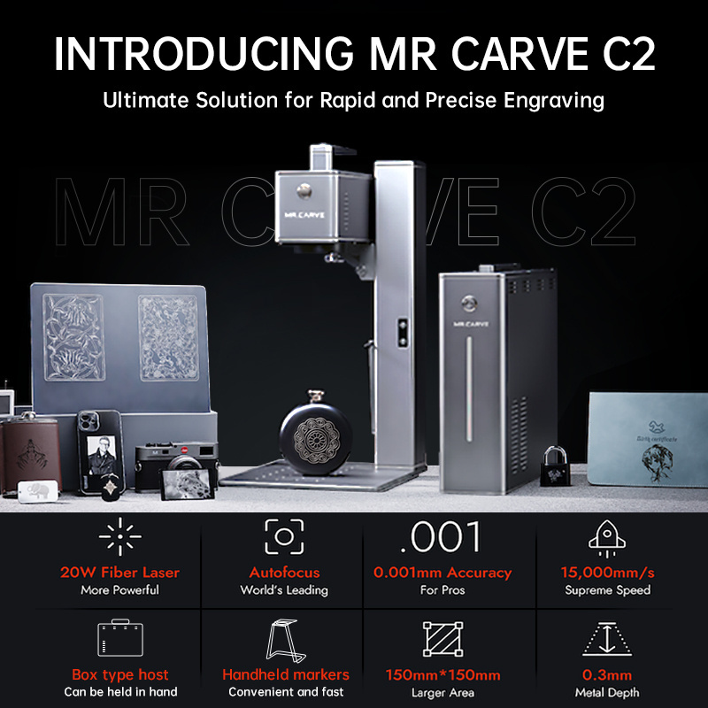 MR.CARVE C2 Fiber Laser Engraver Marker 20W Handheld Machine with Autofocus for Rubber and Metal Engraving and Marking