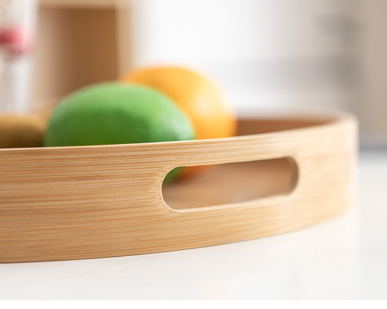 Round bamboo food tray set