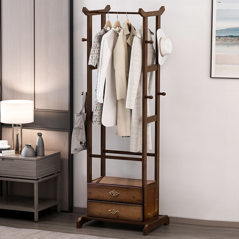 Daily Life Living Room Bamboo Clothes Coat Rack Garment Rack with Drawers