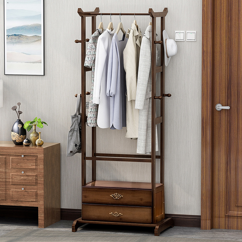 Daily Life Living Room Bamboo Clothes Coat Rack Garment Rack with Drawers