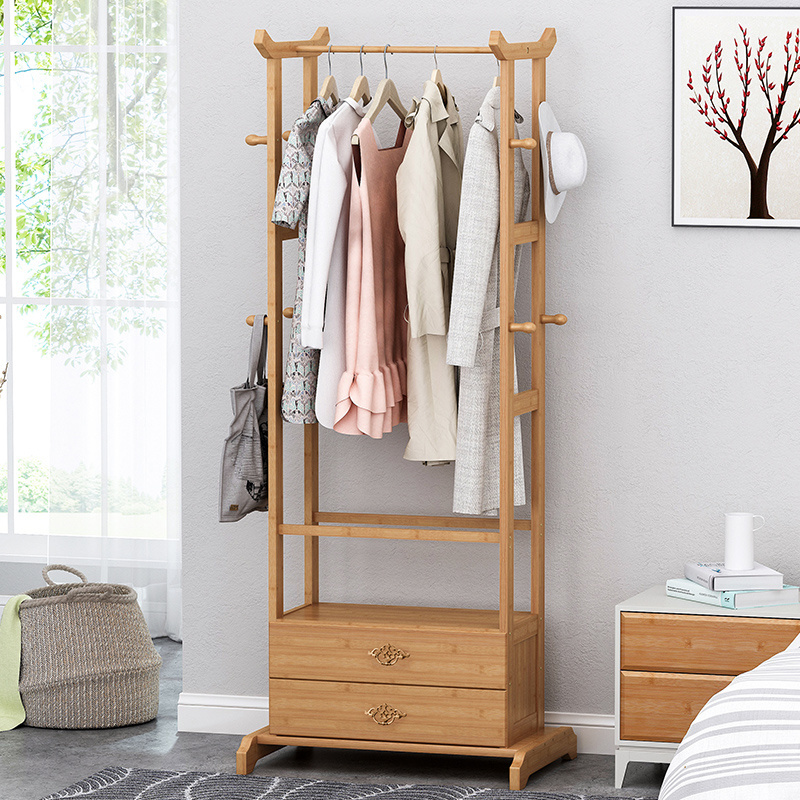 Daily Life Living Room Bamboo Clothes Coat Rack Garment Rack with Drawers