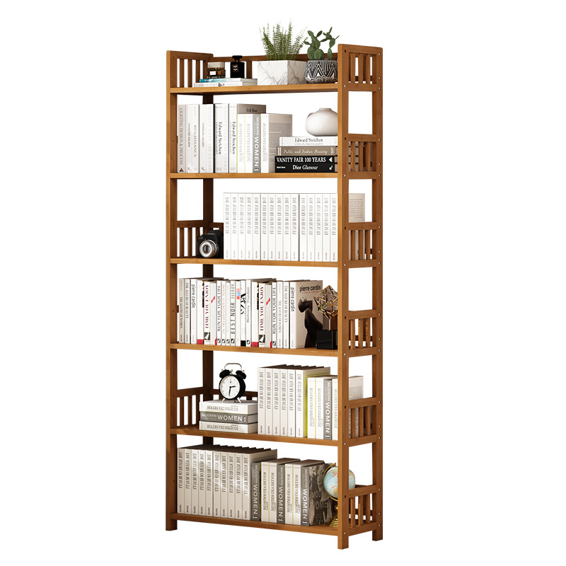 Custom 4 Tiers Tall Bookcase Book Shelf Rack Organizer Shelving Unit Free Standing Storage Bamboo Bookshelf