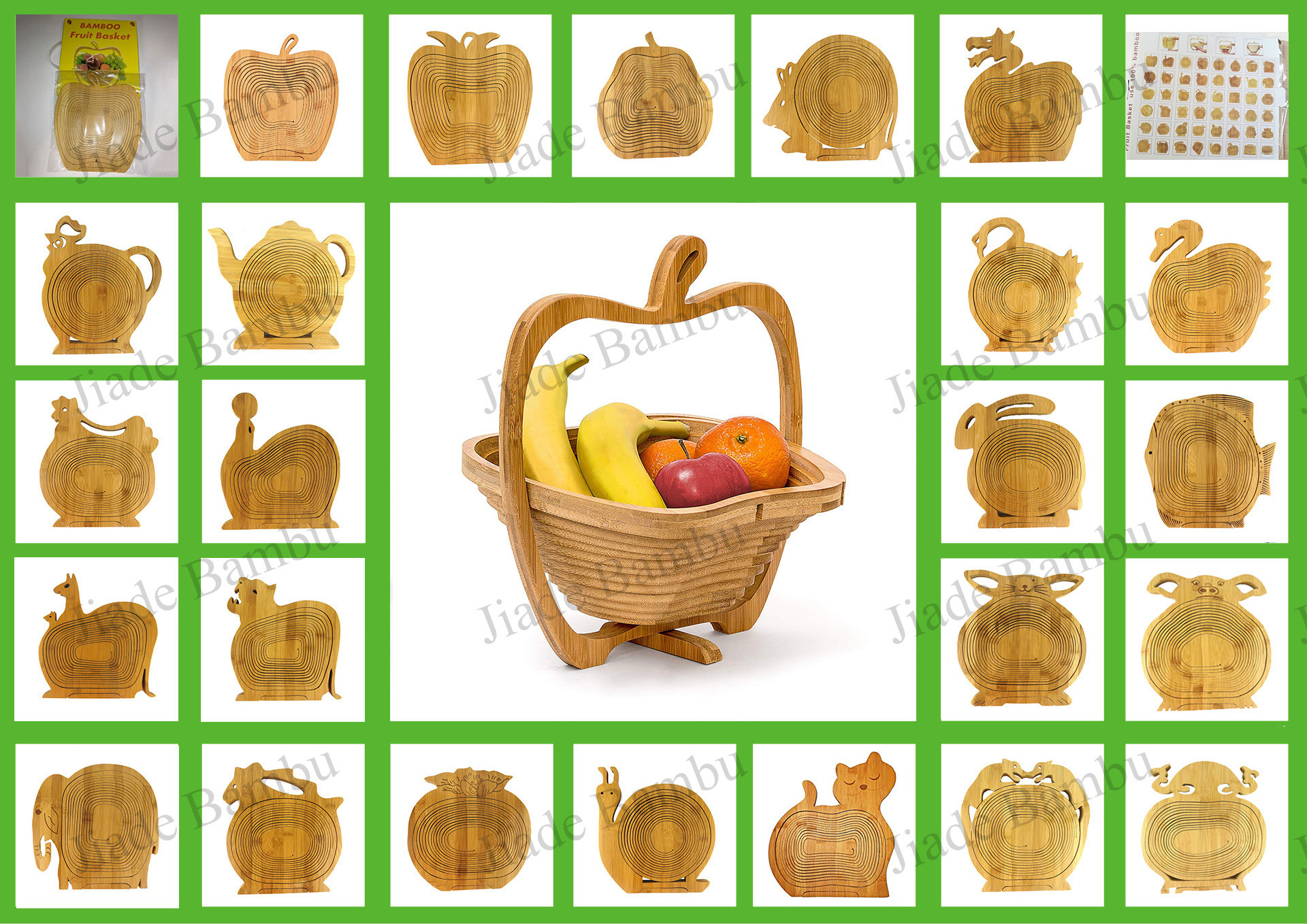 Natural foldable shape bamboo wooden craft fruit basket