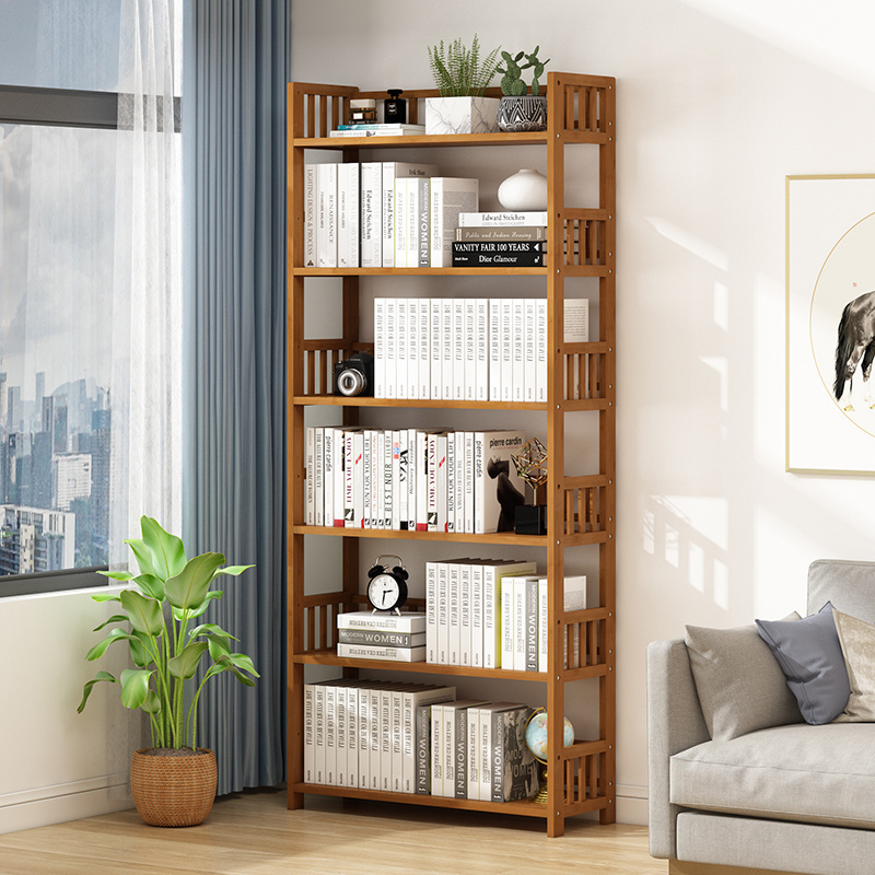 Custom 4 Tiers Tall Bookcase Book Shelf Rack Organizer Shelving Unit Free Standing Storage Bamboo Bookshelf