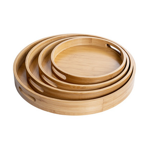 Round bamboo food tray set