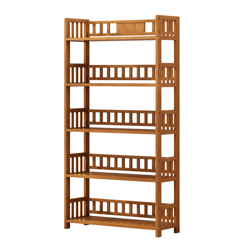 Custom 4 Tiers Tall Bookcase Book Shelf Rack Organizer Shelving Unit Free Standing Storage Bamboo Bookshelf