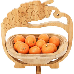 Natural foldable shape bamboo wooden craft fruit basket