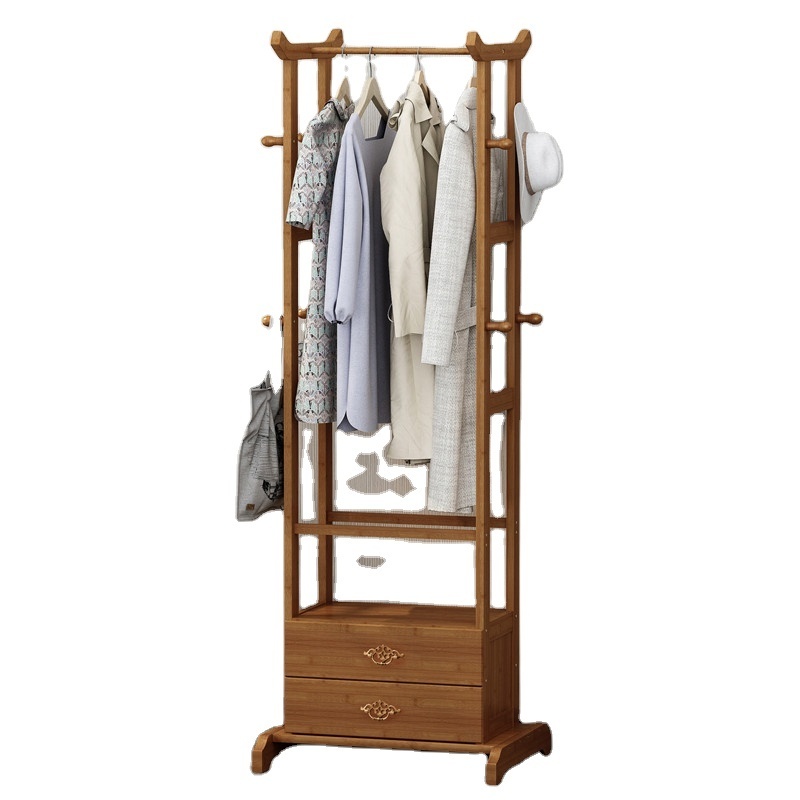 Daily Life Living Room Bamboo Clothes Coat Rack Garment Rack with Drawers