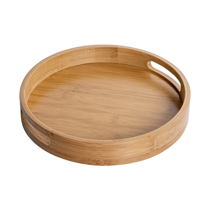 Round bamboo food tray set