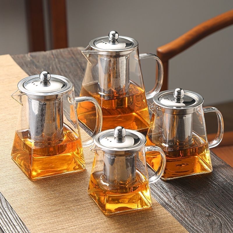 High Borosilicate Clear Glass Teapot Set Custom Tea Cup Pot with Infuser for Tea & Fruit Infusion Pitcher