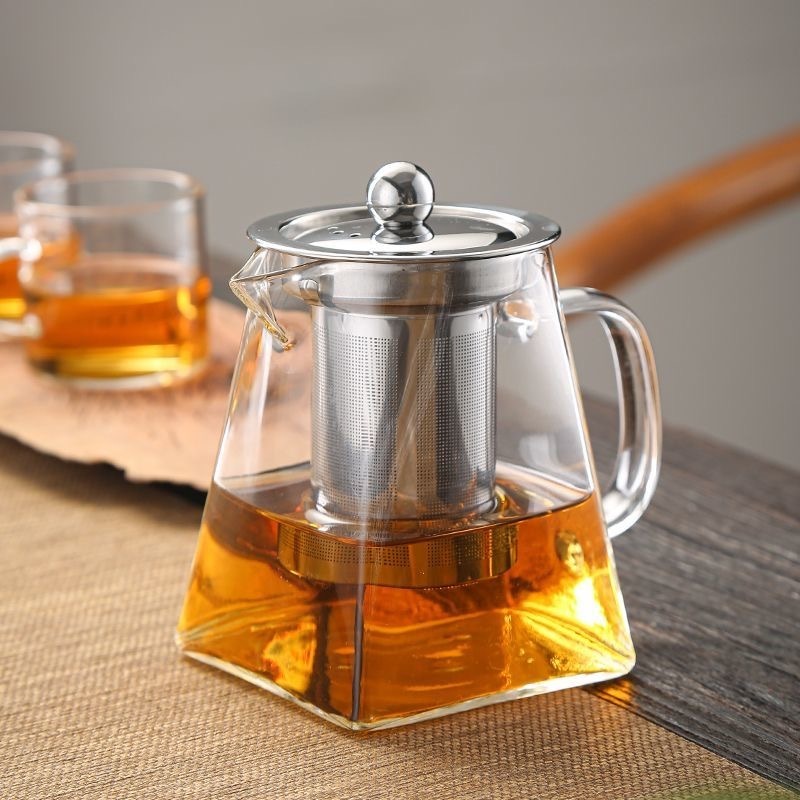 High Borosilicate Clear Glass Teapot Set Custom Tea Cup Pot with Infuser for Tea & Fruit Infusion Pitcher