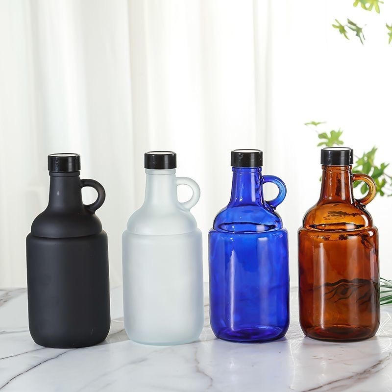 Amber Glass 32oz 64oz 1L 2L Jug Beer Use Growler Glass With Black Screw Lids Growler 1 gallon amber glass bottle