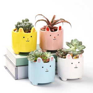 Hot Sale Small Mini Cute Cartoon Flower Pot Outdoor Indoor Desktop Succulent Planter Ceramic Flower Pots