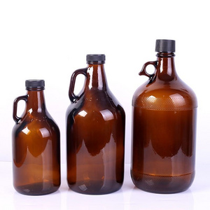 Amber Glass 32oz 64oz 1L 2L Jug Beer Use Growler Glass With Black Screw Lids Growler 1 gallon amber glass bottle