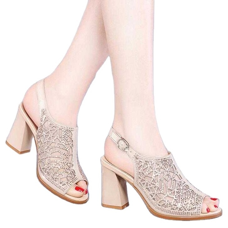 Fish mouth sandals 2024 summer new women's thick heel high-heeled Korean wild summer yarn heel women shoes