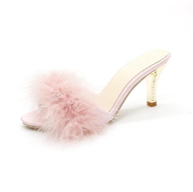 Slippers women's summer new Korean version plush stiletto sandals and slippers one-word drag open-toe high-heeled slippers