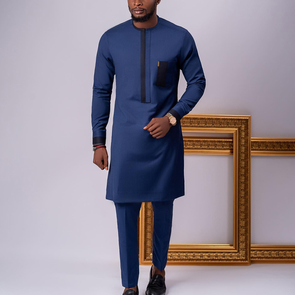 2022 new African ethnic style solid color simple casual men's suit