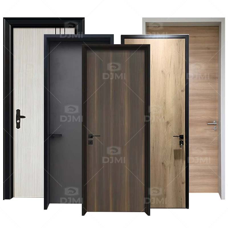 Foshan custom made interior wood door with metal frame hotel wooden door metal frame fireproof inside wooden door