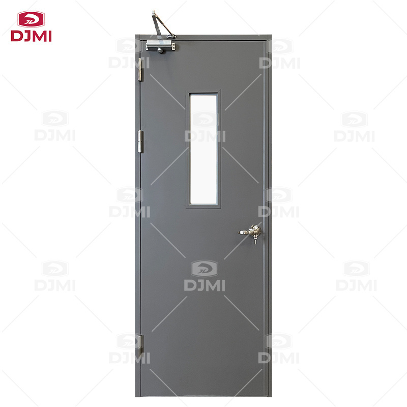 DJMI American Standard Size  Fire Rated Steel Hollow Metal Commercial Door With Panic Push Bar And Glass