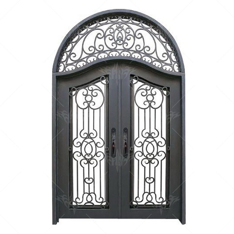 Foshan Supplier European New simple iron door design Grill Latest Design Safety Double Entrance Wrought arches Iron Door