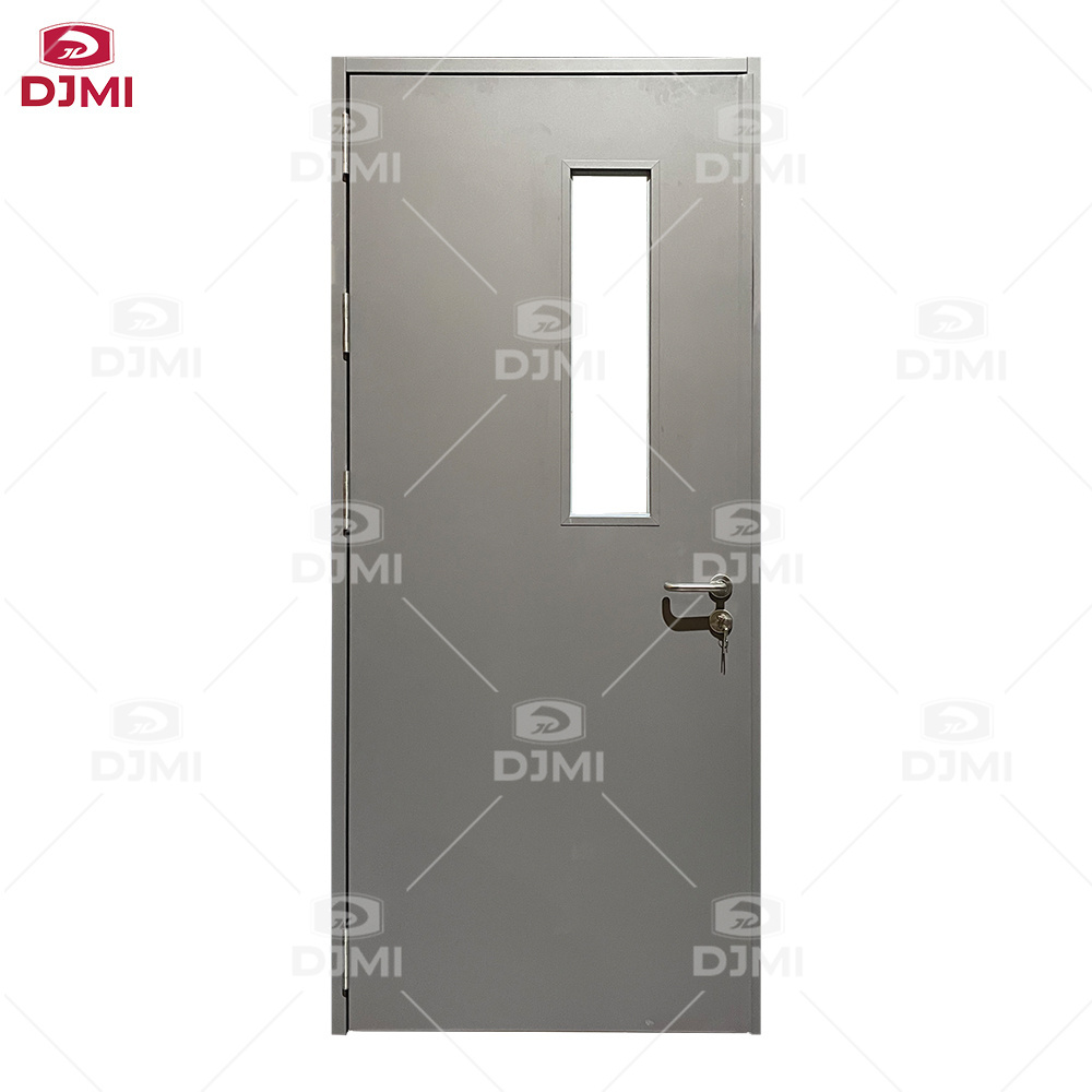 DJMI American Standard Size  Fire Rated Steel Hollow Metal Commercial Door With Panic Push Bar And Glass