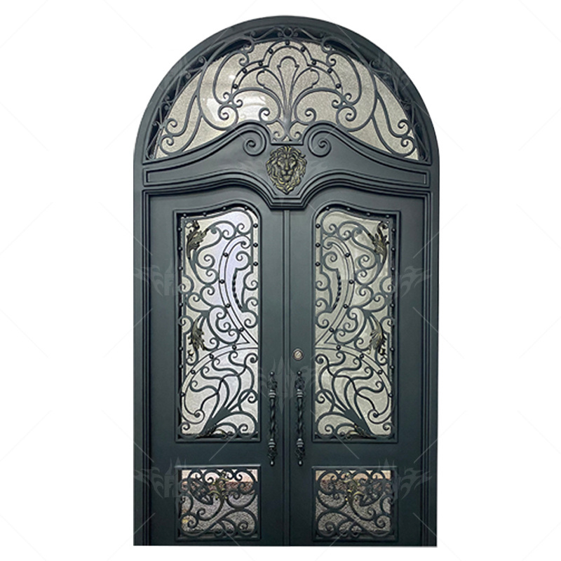 Foshan Supplier European New simple iron door design Grill Latest Design Safety Double Entrance Wrought arches Iron Door