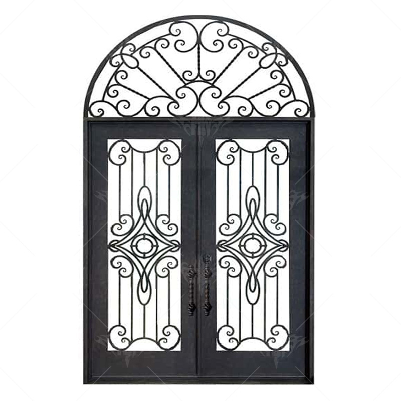 Foshan Supplier European New simple iron door design Grill Latest Design Safety Double Entrance Wrought arches Iron Door