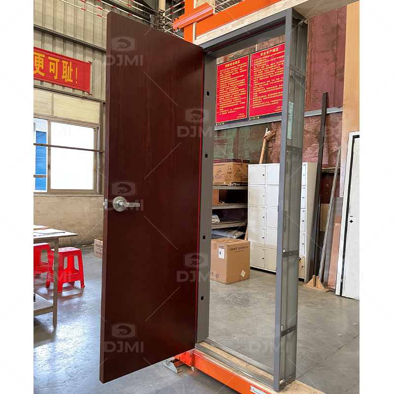 Foshan custom made interior wood door with metal frame hotel wooden door metal frame fireproof inside wooden door