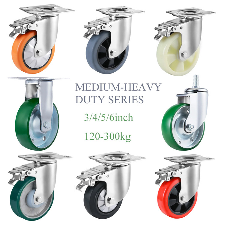 5 inch 125 Mm Industrial Swivel Brake and Lock Wheel Casters POLYURETHANE Medium Heavy Duty 3/4/5/6 inch Casters