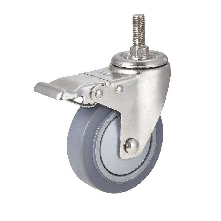 Medium Duty Stainless Steel 3/4/5inch Caster Top Plate Threaded Stem Castor Trolley Casters wheel