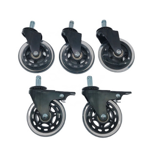 Polyurethane PU Universal Noiseless Caster Wheels Transparent 3" 75mm 5 Pack 3 Inch Swivel Black PP Caster Wheel Flat Free 35kgs