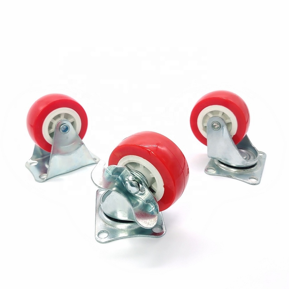 2 Inch 50mm Small Light Duty Funiture White Core Plastic Red Tyre PVC Revolving Side Locking Caster Wheel