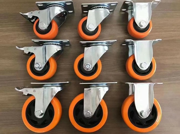 100mm Rueda Giratoria PVC Orange Castor Swivel Trolley Industrial 1.5 2 2.5 3 4 5Inch Heavy Duty Workbench  Caster Wheels