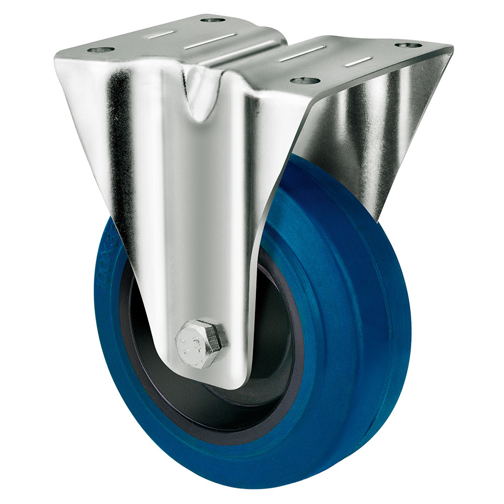 125mm European Style Industrial 5 Inch Workbench Caster Wheels With Roller Bearing Blue Elastic Rubber Casters Wheel