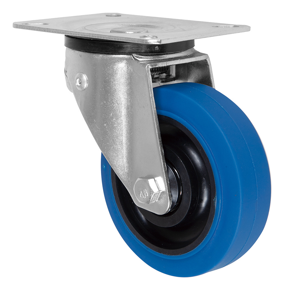 125mm European Style Industrial 5 Inch Workbench Caster Wheels With Roller Bearing Blue Elastic Rubber Casters Wheel