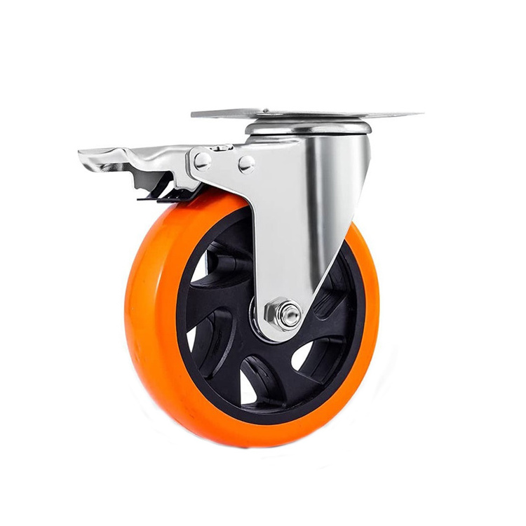 3/4/5/6 inch Rueda Giratoria Industrial Trolly Castor PU Orange Swivel Heavy duty Caster wheels for Workbench